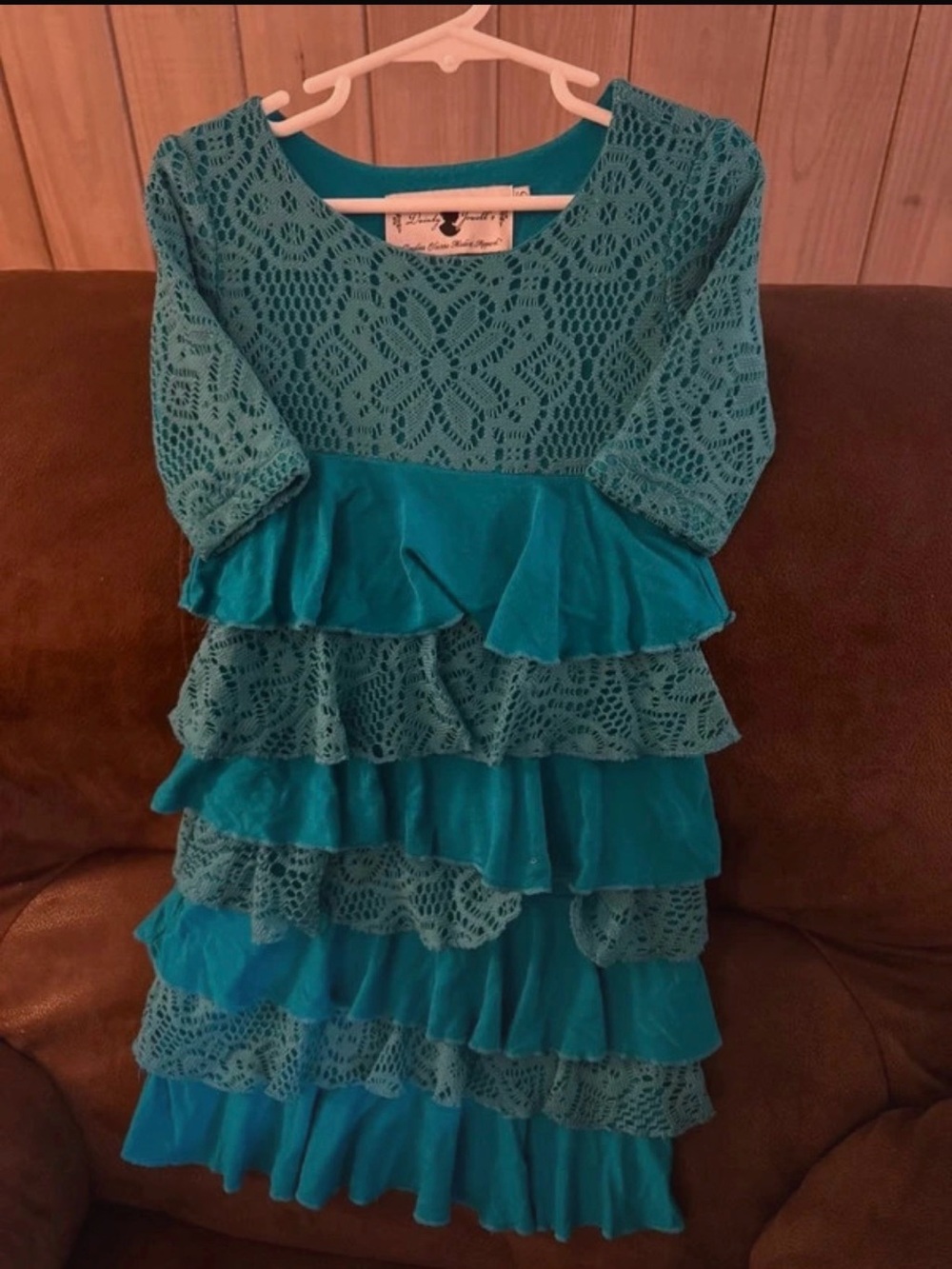 Girls Teal Lace Ruffle Tiered Formal Dress